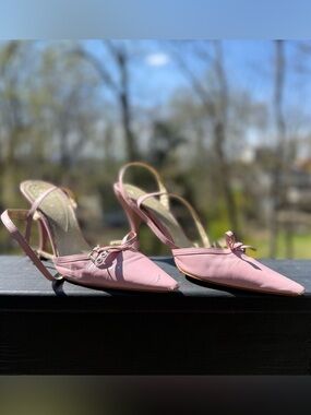 BCBGirls Pink Pointed-Toe Slingback Heels with Bow